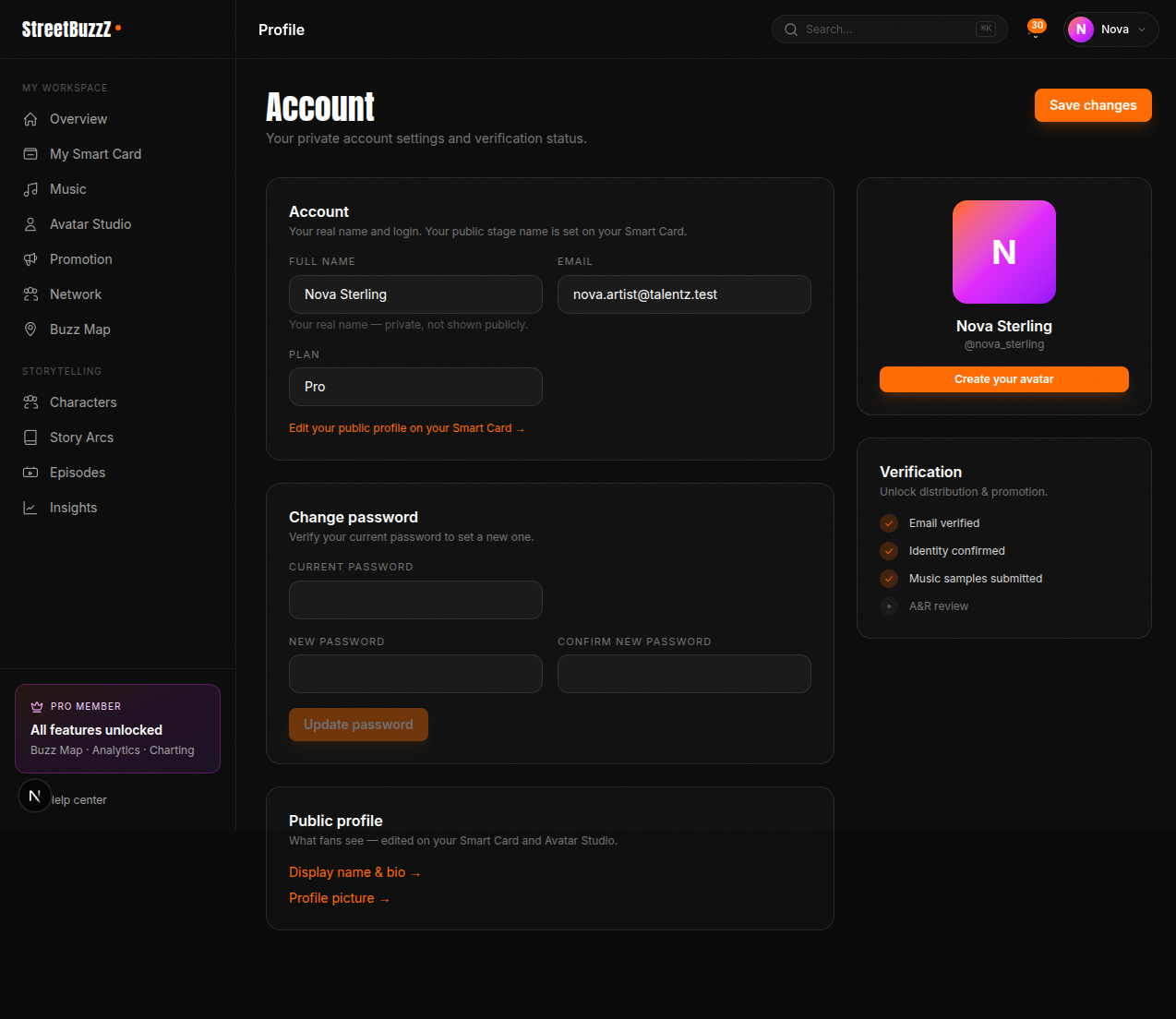 Artist profile page