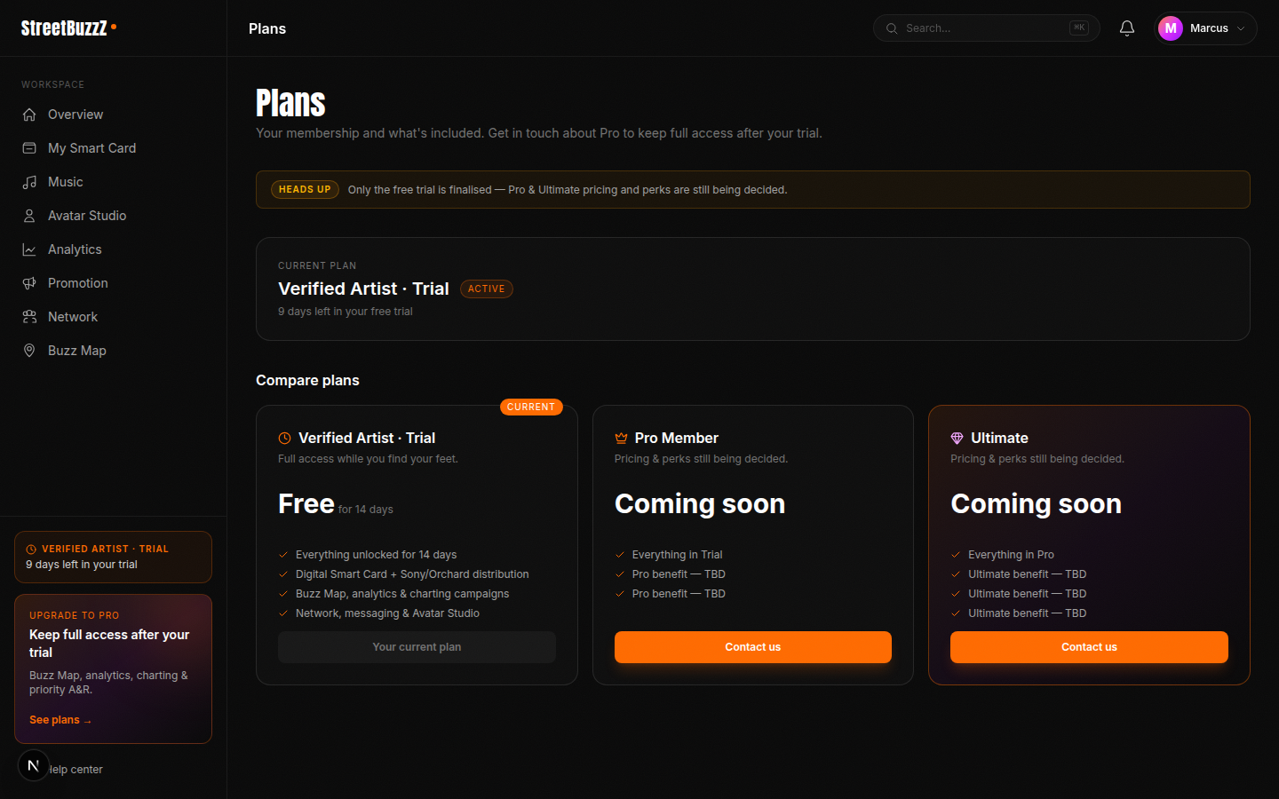 The in-cabinet Plans page